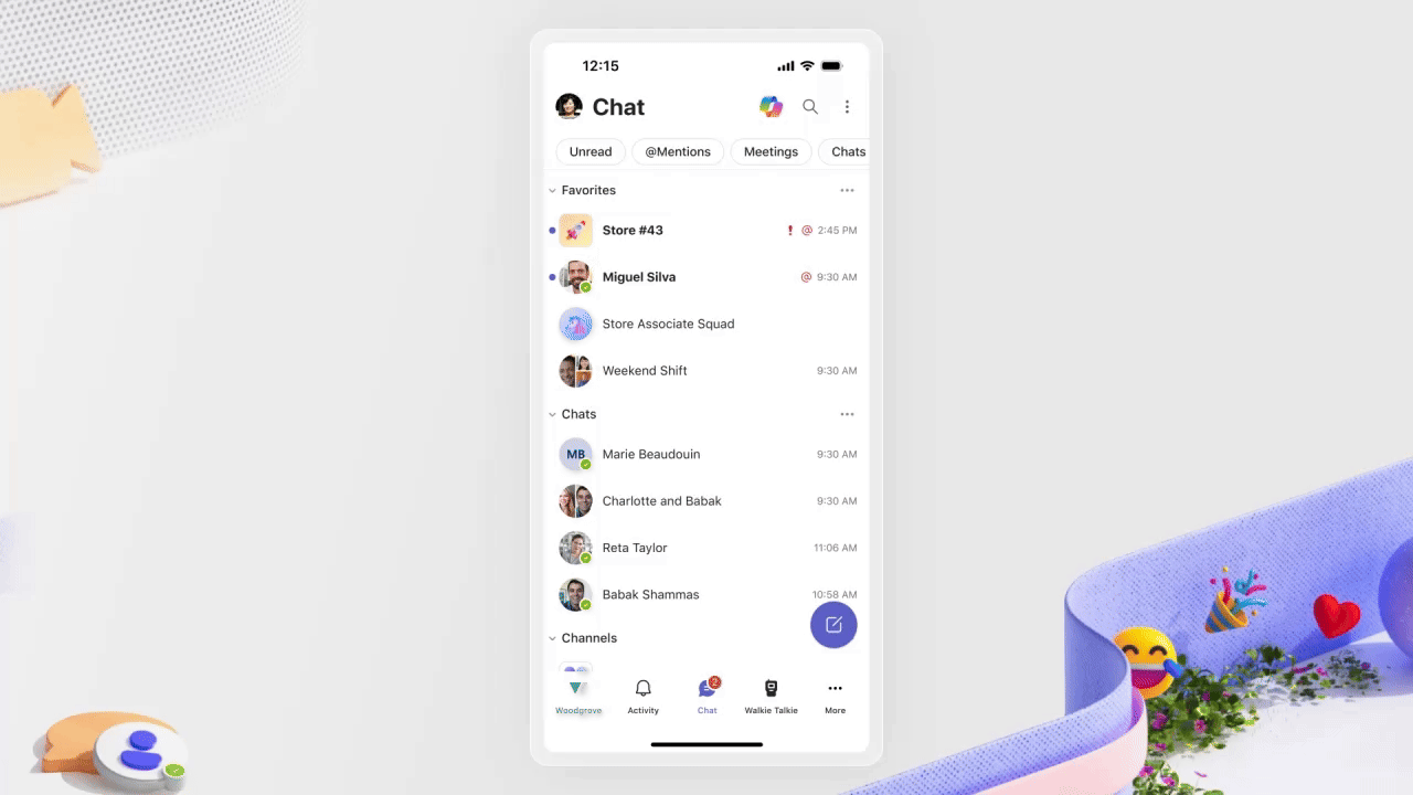 A screenshot of a mobile device displaying a dashboard interface Copilot Chat