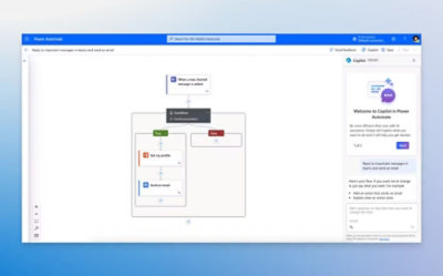 Et vindue, der viser et flowdiagram til Power Automate.