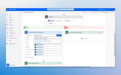 Power Automate, der viser forskellige indstillinger for flow