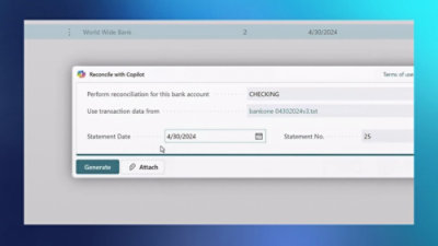 Ekran komputera wyświetlający interfejs oprogramowania finansowego z oknem „Uzgodnij z importem” do uzgadniania konta bankowego.