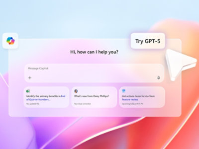  A Copilot Chat prompt screen - Hi, how can I help you? with three suggested questions and actions below the prompt.