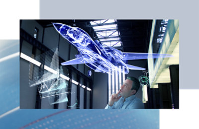 A person looking at a blue jet airplane