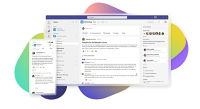 Mobiele en desktop weergave van een Marketing-chatgesprek in Teams.