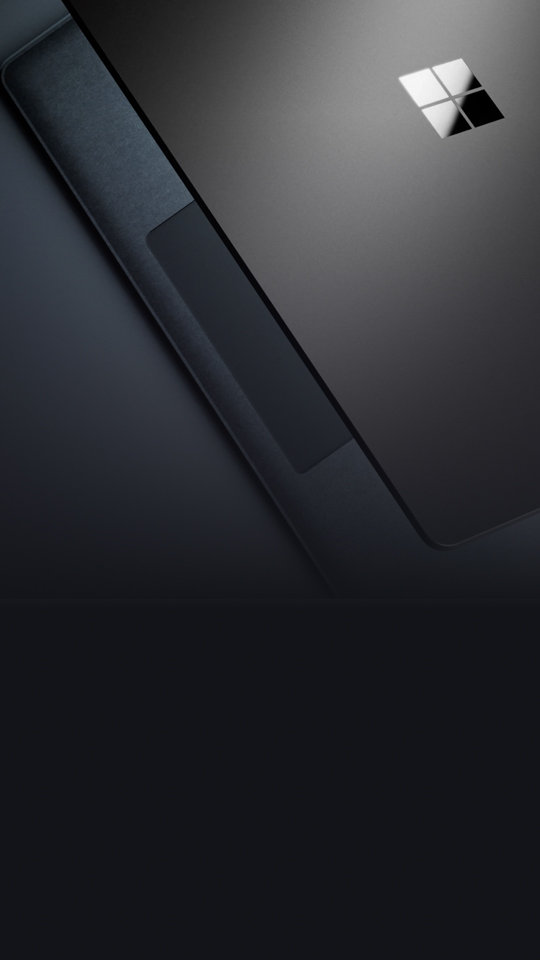 Une vue du dessus stylisée d’un appareil Microsoft Surface à moitié ouvert