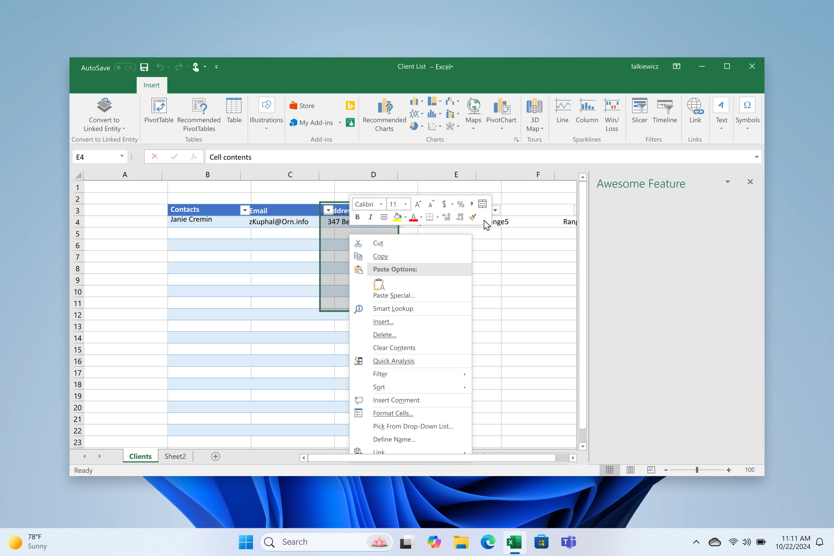 Un archivo de Microsoft Excel abierto en la pantalla de un ordenador.