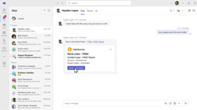 A teams chat open in a window