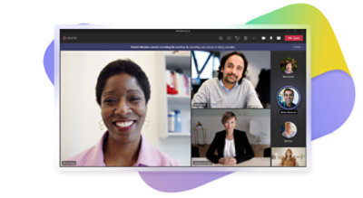 Una videollamada de Teams en curso con un banner en la parte superior de la pantalla de la reunión que indica que la grabación se ha iniciado.