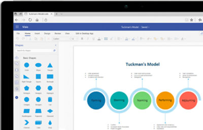 Layar perangkat menampilkan diagram di Visio untuk web
