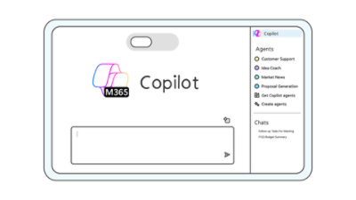 Zrzut ekranu czatu pokazujący agentów, funkcję Copilot i opcje platformy M365.