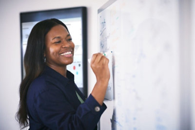 A person writing on a whiteboard.