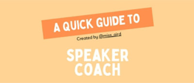 لقطة مقرّبة للافتة تحتوي على نص أبيض على خلفية صفراء مكتوب عليها "دليل سريع للعمل" من إنشاء @miss_oird، مدرب المتحدث.