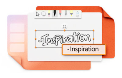 Una interfaz digital de herramientas de dibujo con la palabra "Inspiración" escrita en un lienzo, con varias opciones de color y herramientas en la parte superior